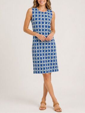 J. McLaughlin Sophia Shift Dress Navy Trellis Geo Medium Catalina Cloth